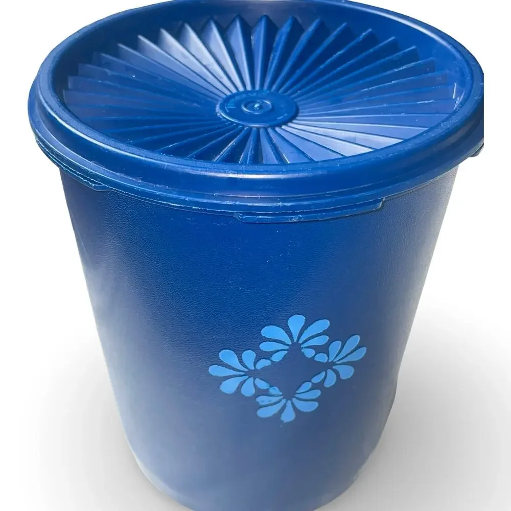 Tupperware Servalier Nesting Canister Set x2 Blue Floral Medallion 809 811 VTG